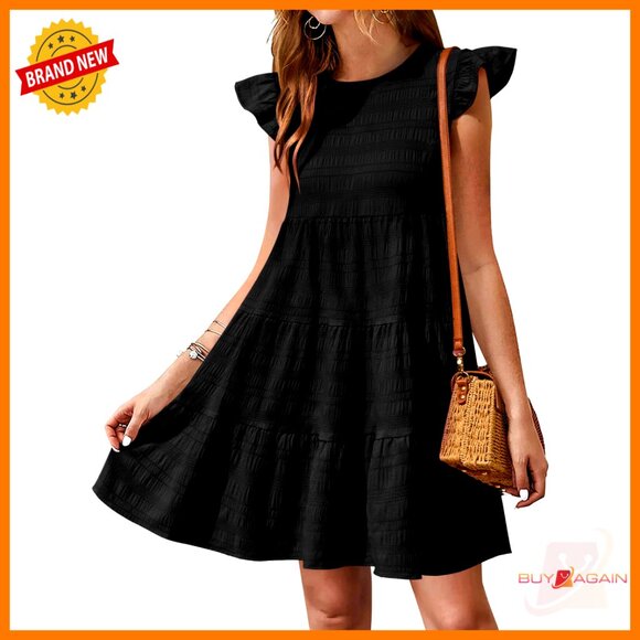 Ruffle Sleeve Babydoll Dress Loose Flowy Mini Sundress Casual Beach Wear